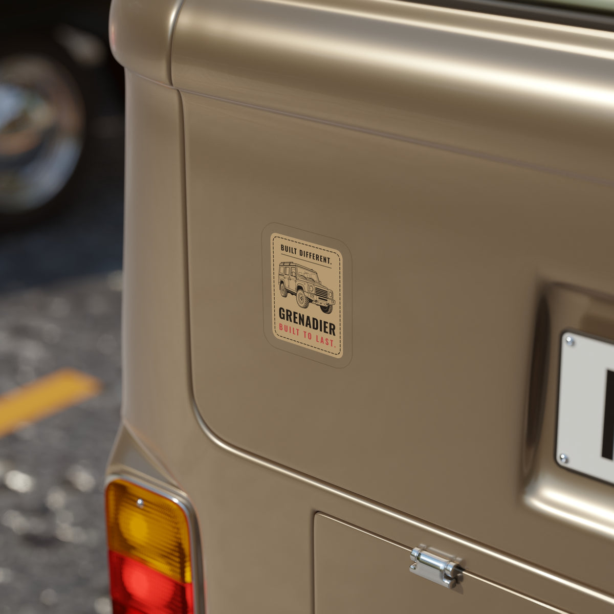 Kraft-paper patch style sticker with GRENADIER and BUILT DIFFERENT – view 4