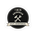 Die-cut sticker with INEOS GRENADIER wordmark and UTILITY. UNCOMPROMISED. tagline