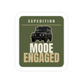Expedition Mode Engaged die-cut sticker: a 4x4 wagon above EXPEDITION MODE ENGAGED lettering on an olive green badge