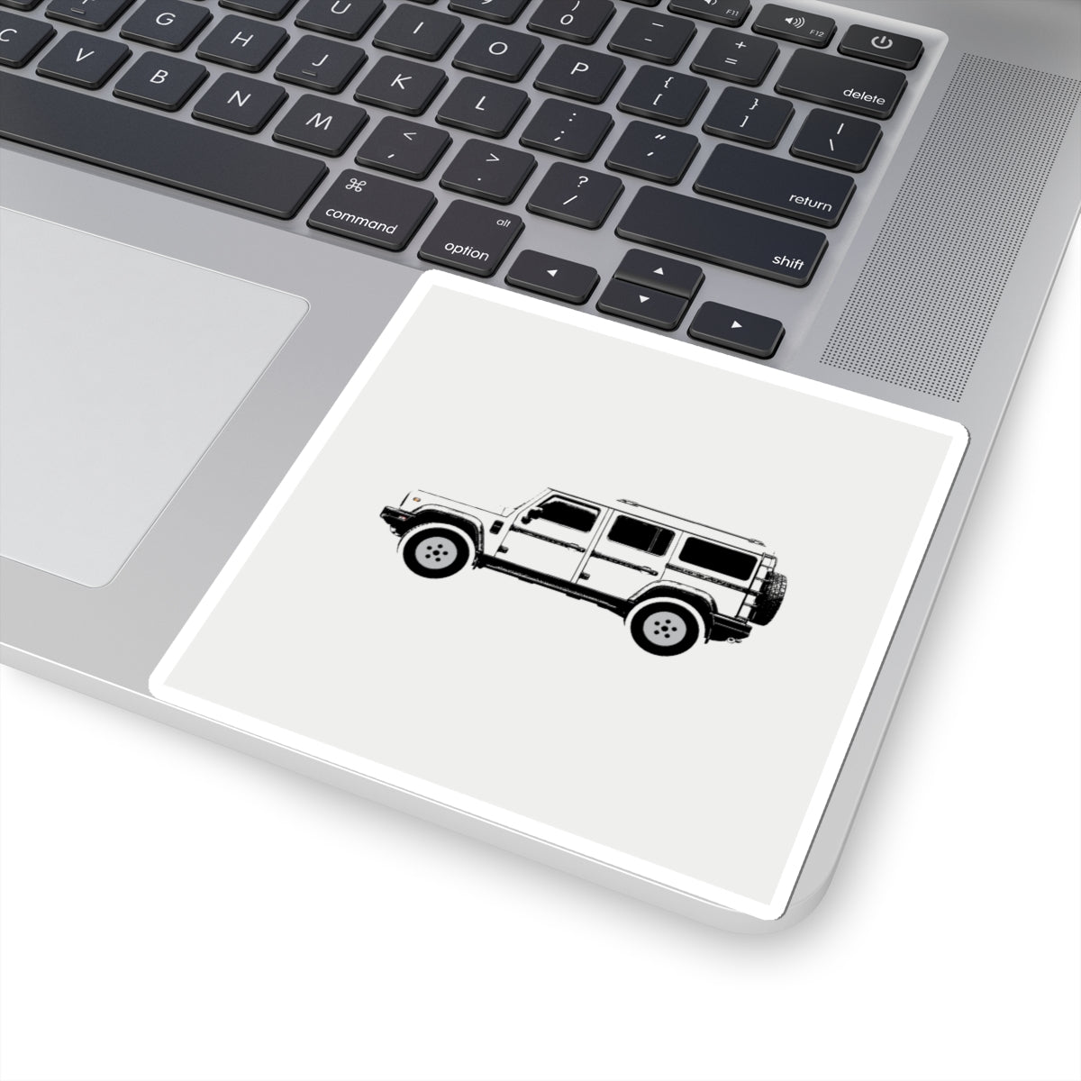 Kiss-cut sticker: Scottish White boxy 4x4 side profile on a solid colour square – view 5