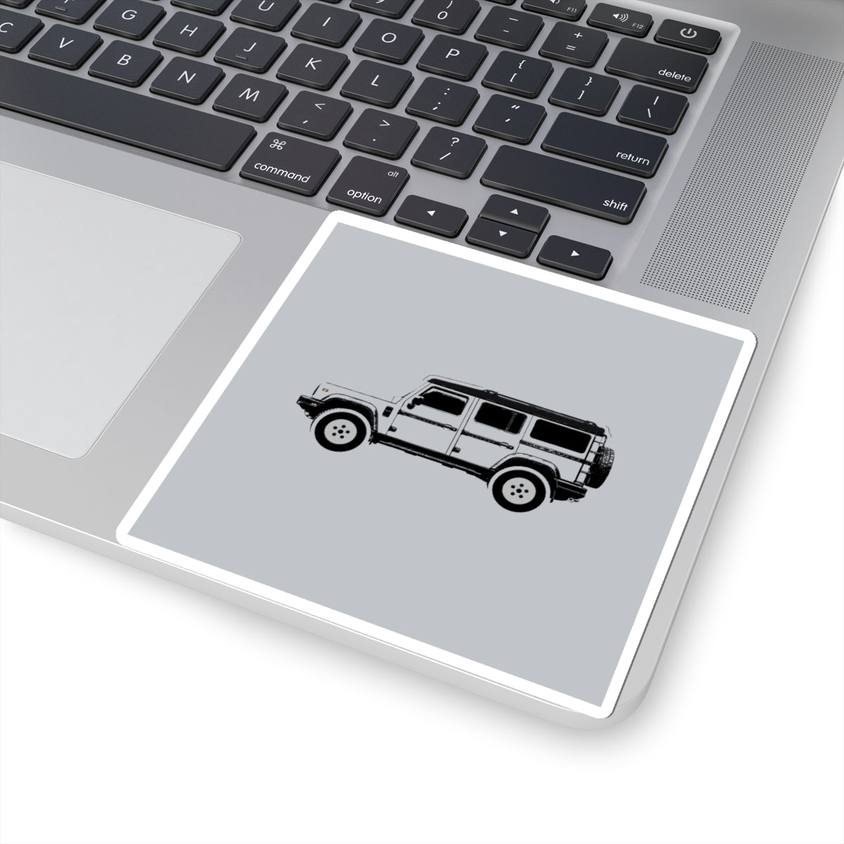 Kiss-cut sticker: Sterling Silver boxy 4x4 side profile with an inky black roof – view 5