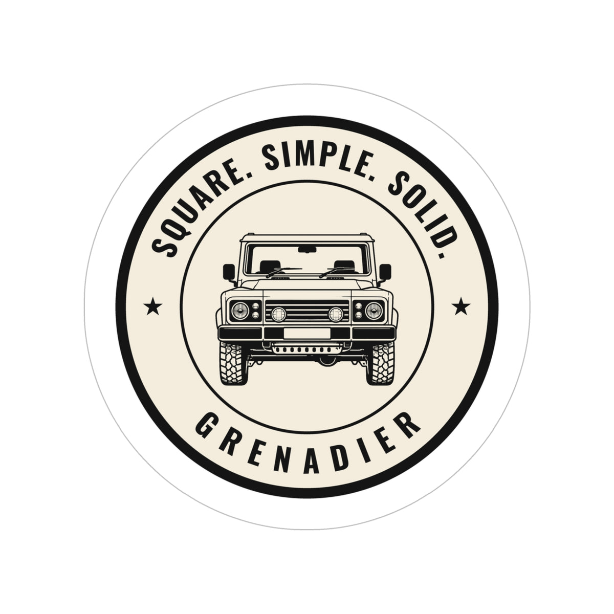 Die-cut sticker: GRENADIER with SQUARE. SIMPLE. SOLID. tagline – view 2