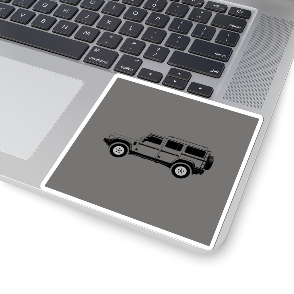 Kiss-cut sticker: Donny Grey boxy 4x4 side profile on a solid colour square – view 5