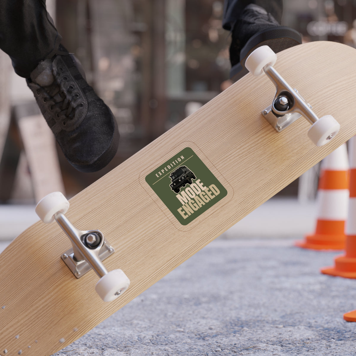 Expedition Mode Engaged die-cut sticker: a 4x4 wagon above EXPEDITION MODE ENGAGED lettering on an olive green badge – view 7
