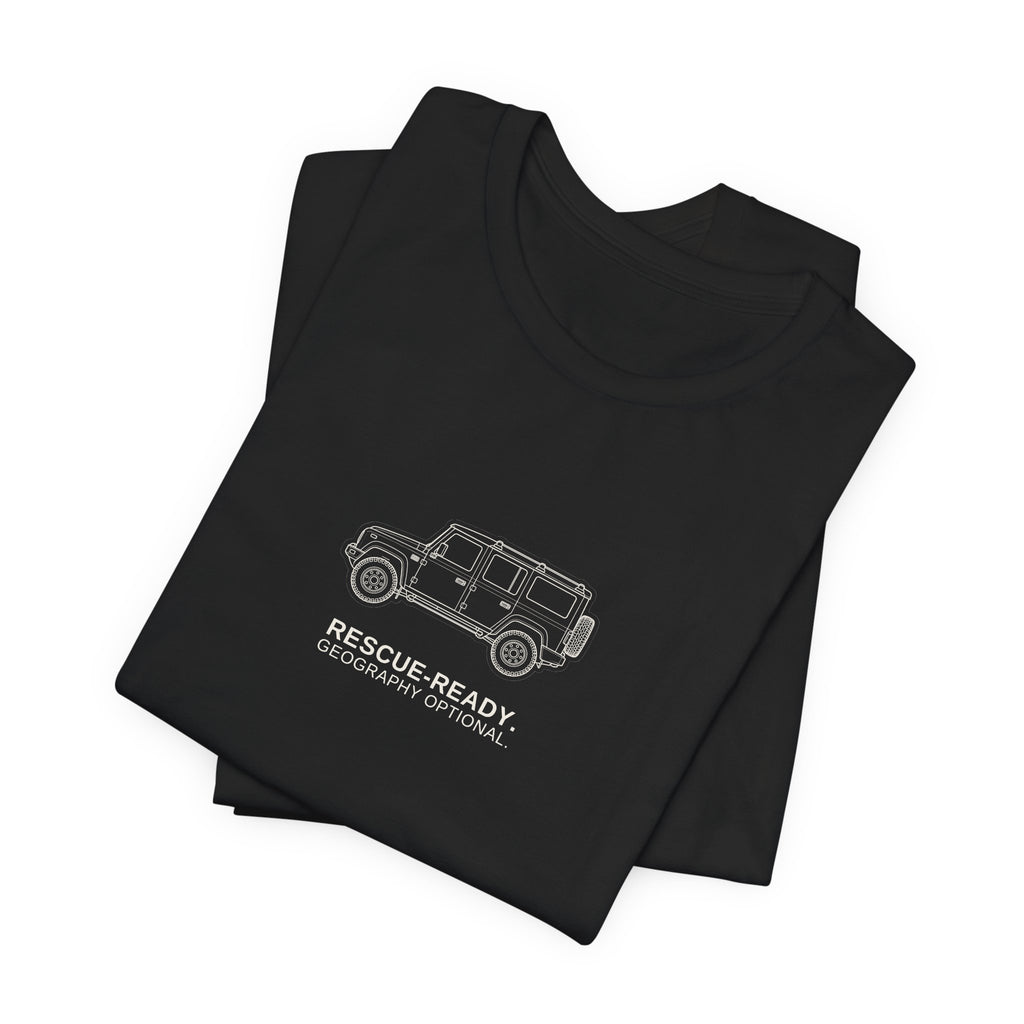 Tee with full-chest boxy 4x4 and RESCUE-READY. GEOGRAPHY OPTIONAL. lettering – view 9