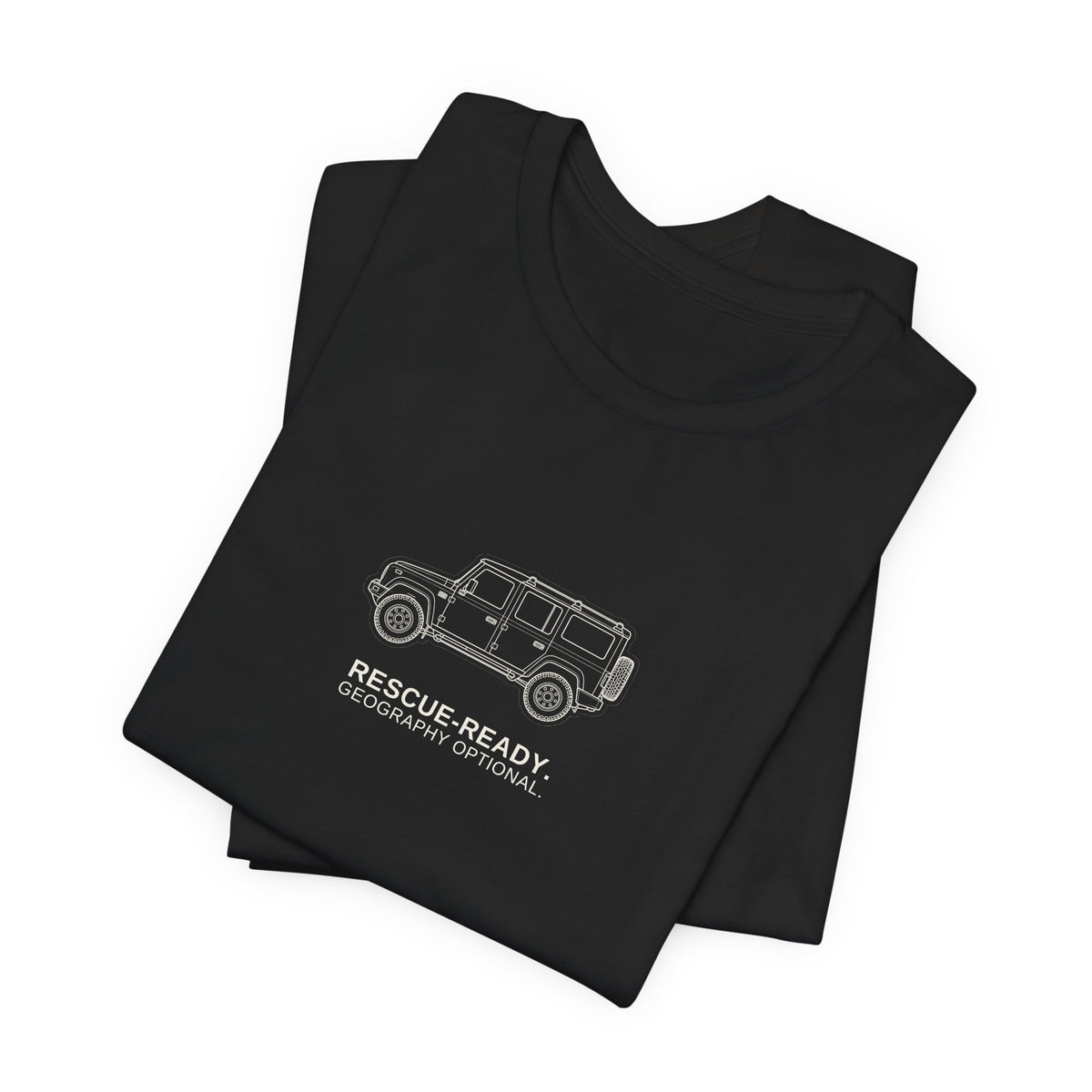 Tee with full-chest boxy 4x4 and RESCUE-READY. GEOGRAPHY OPTIONAL. lettering – view 9