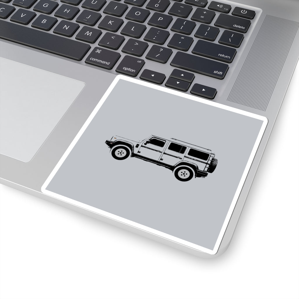 Kiss-cut sticker: Sterling Silver boxy 4x4 side profile on a solid colour square – view 5