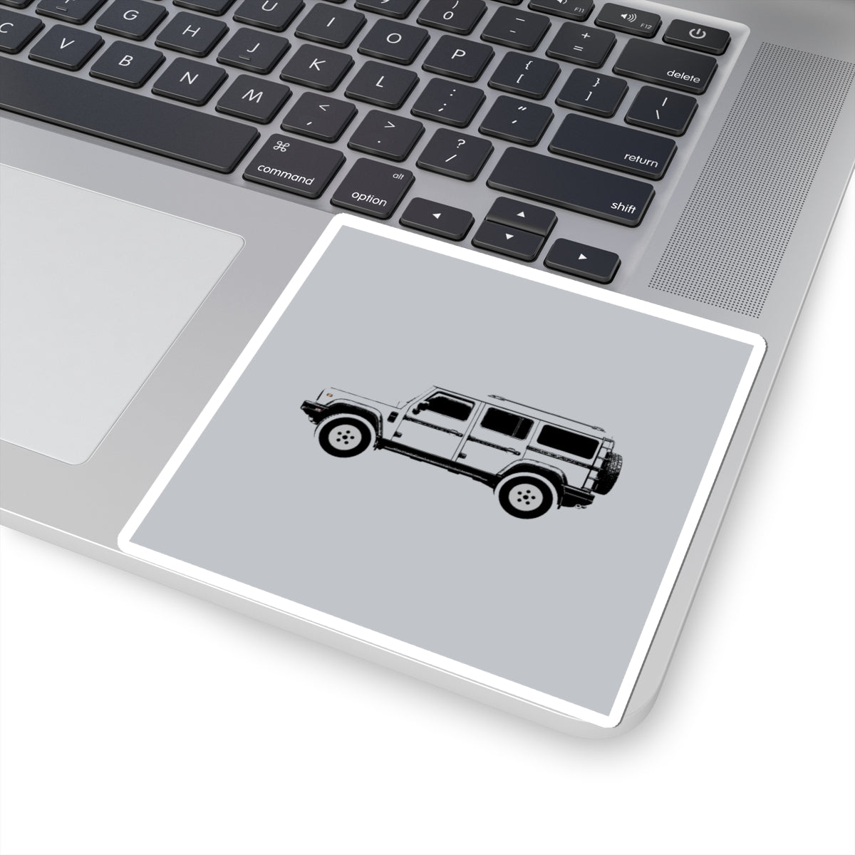 Kiss-cut sticker: Sterling Silver boxy 4x4 side profile on a solid colour square – view 5