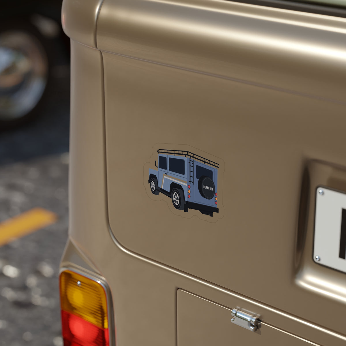 Die-cut sticker: slate-blue boxy 90 4x4, rear three-quarter view, white border – view 8