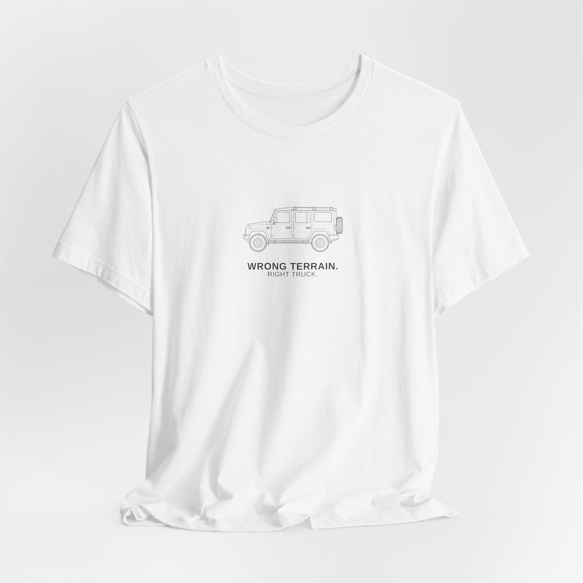 Tee with full-chest boxy 4x4 and WRONG TERRAIN. RIGHT TRUCK. lettering – view 7