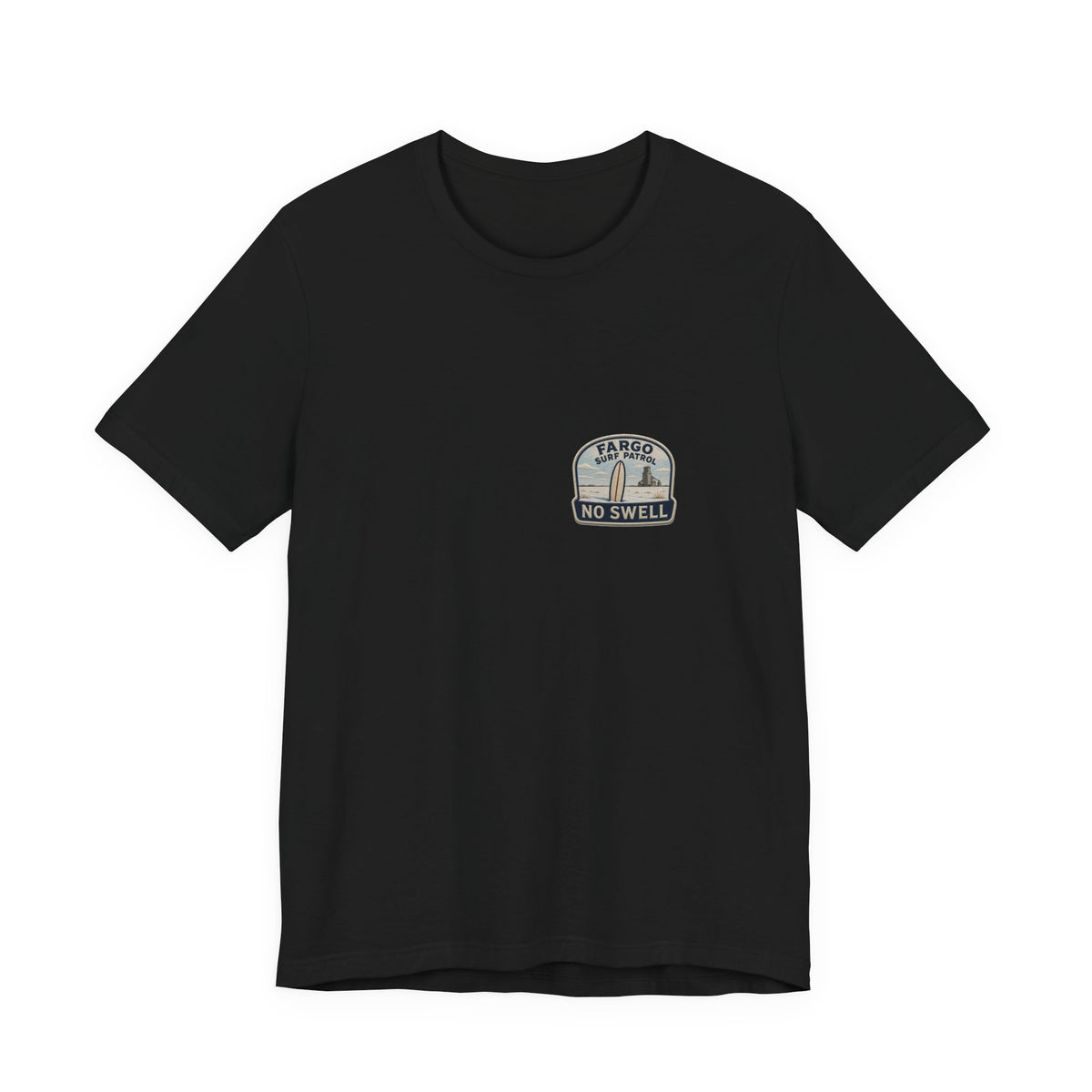 Tee with left-chest Fargo Surf Patrol fake rescue patch, Black