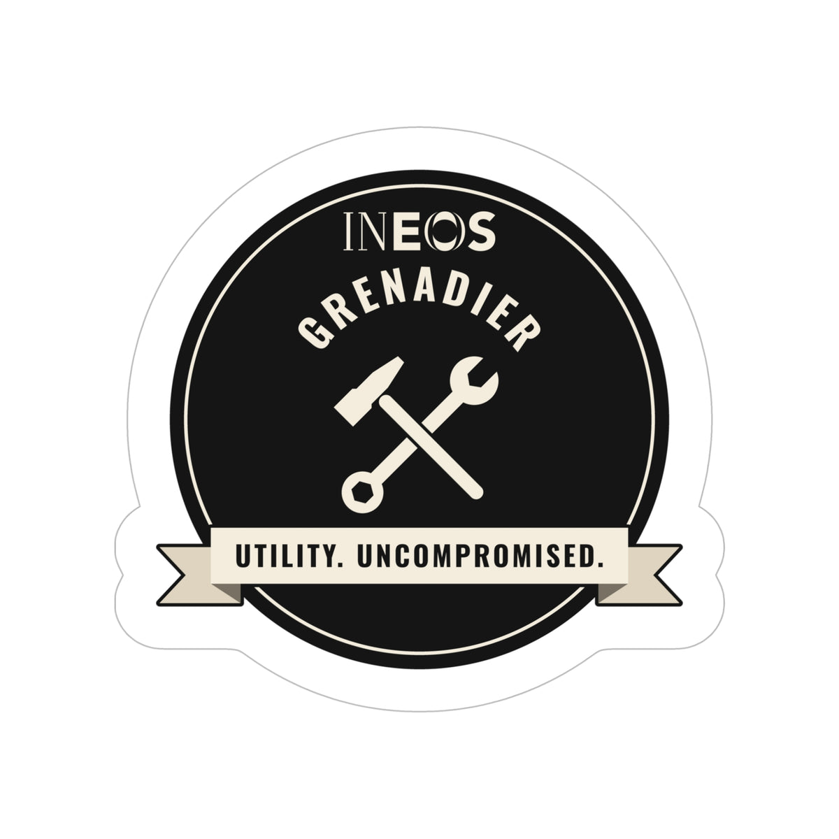 Die-cut sticker with INEOS GRENADIER wordmark and UTILITY. UNCOMPROMISED. tagline – view 3
