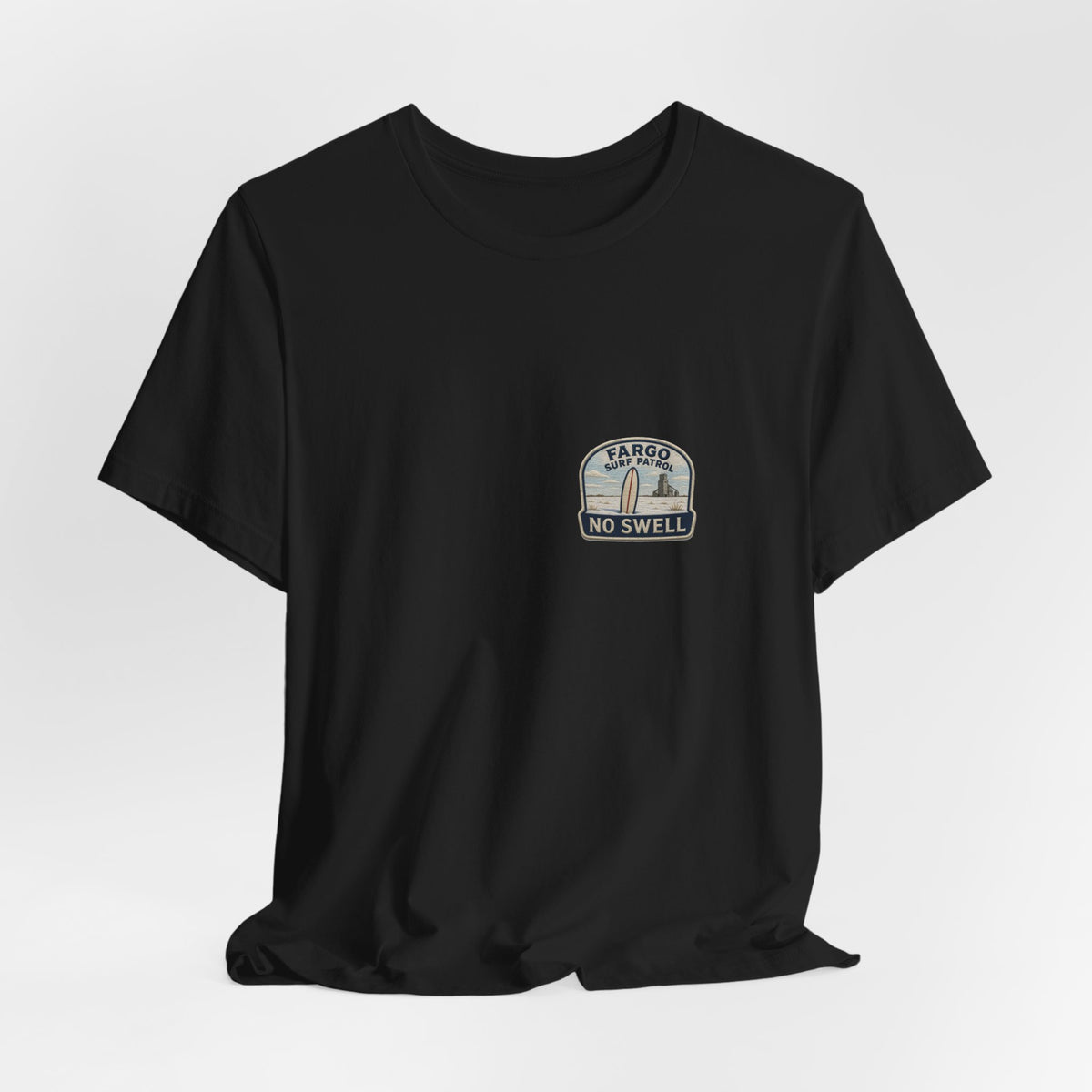Tee with left-chest Fargo Surf Patrol fake rescue patch – view 10