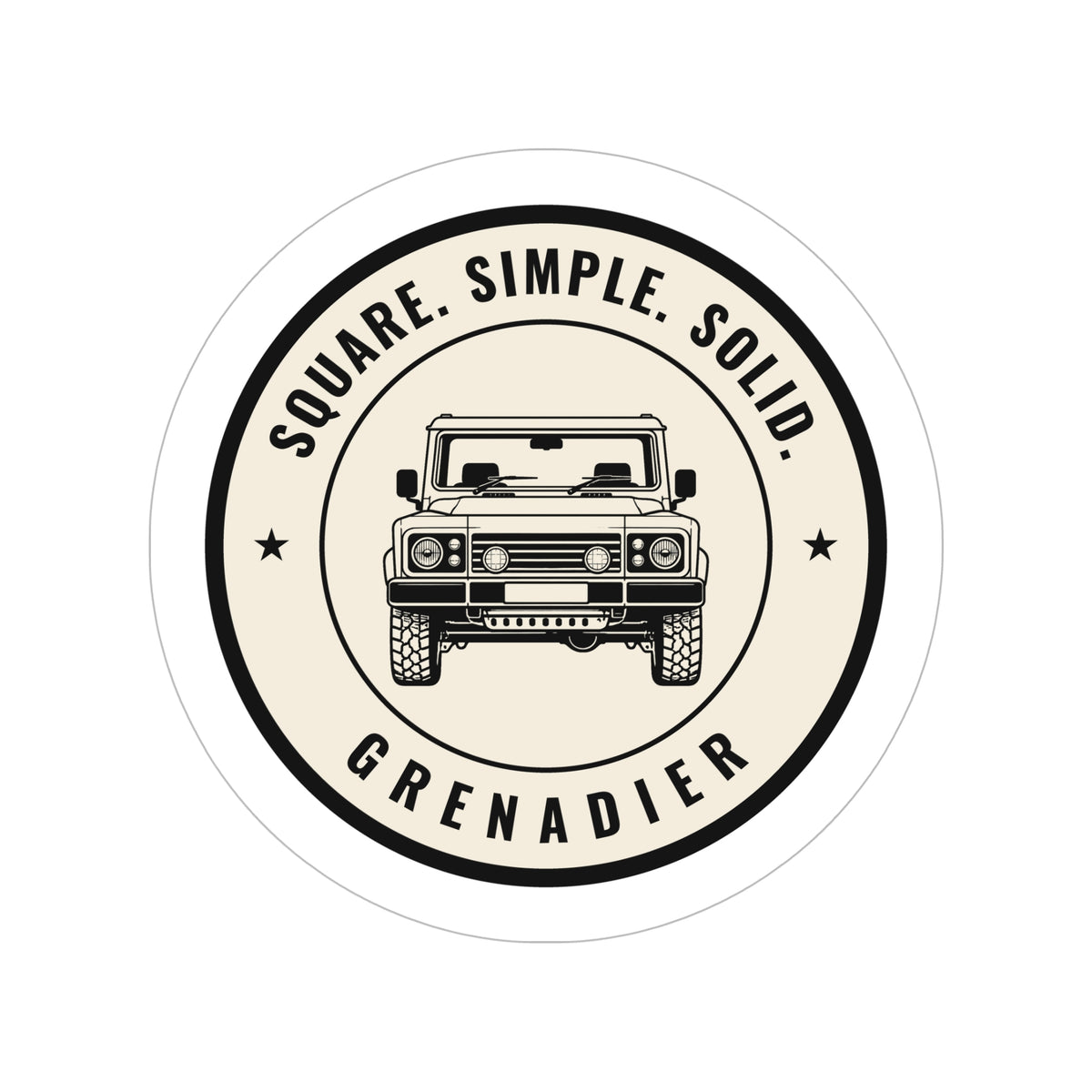 Die-cut sticker: GRENADIER with SQUARE. SIMPLE. SOLID. tagline – view 3