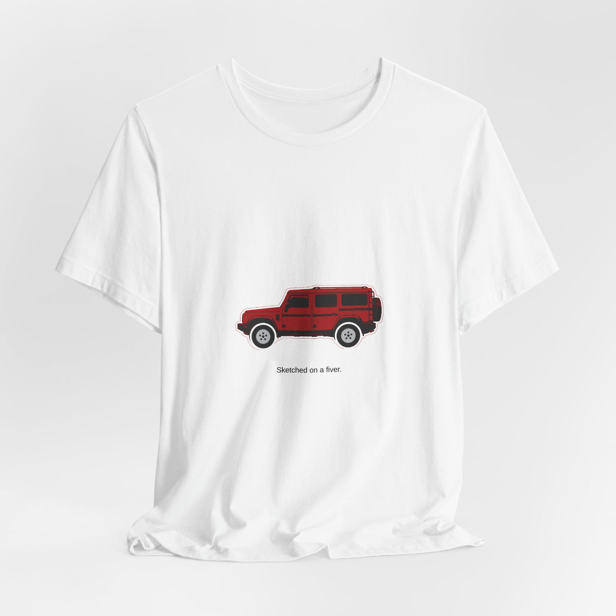 Boxy 4x4 Hambach Side Tee — Devil Red White Field — Sketched on a fiver