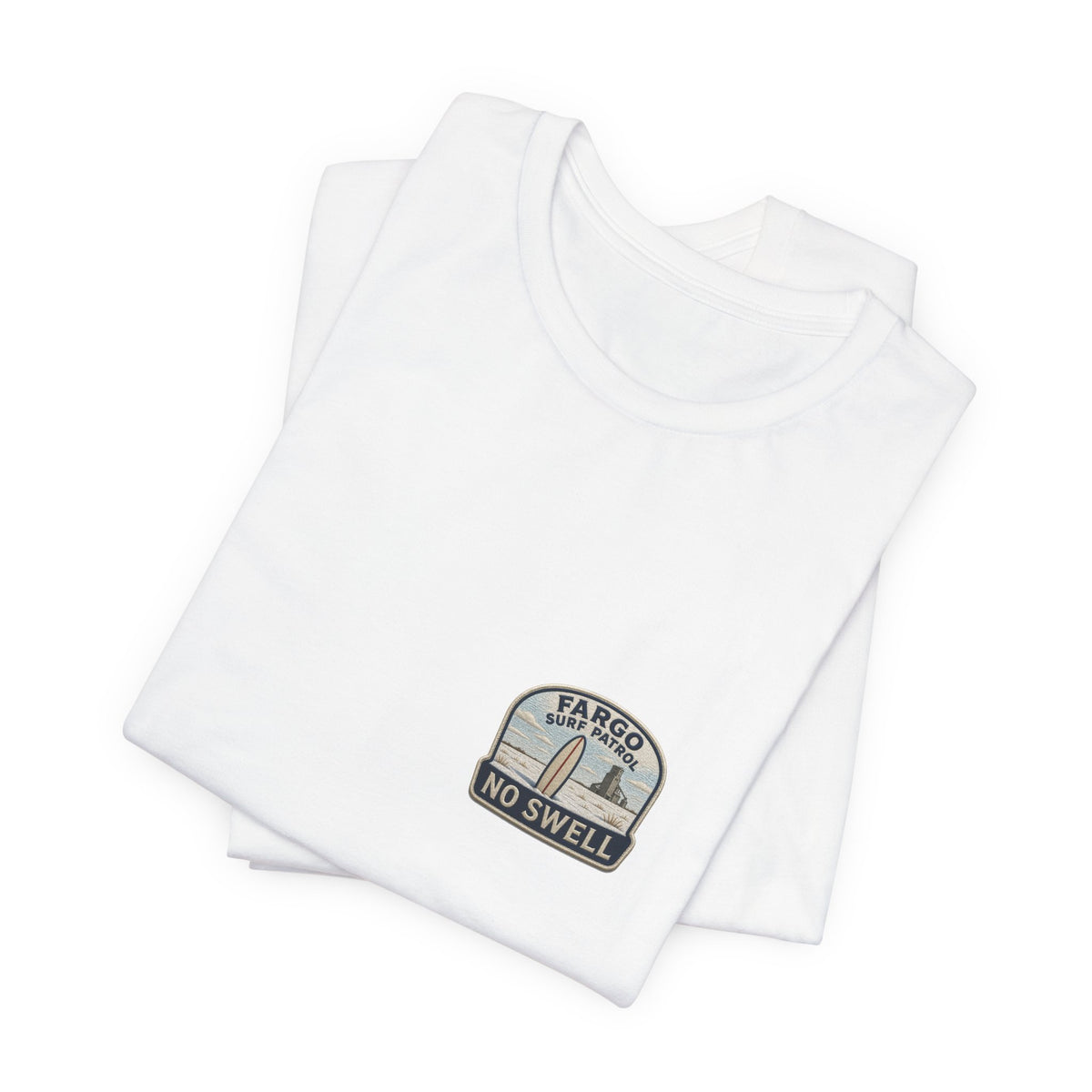 Tee with left-chest Fargo Surf Patrol fake rescue patch – view 6