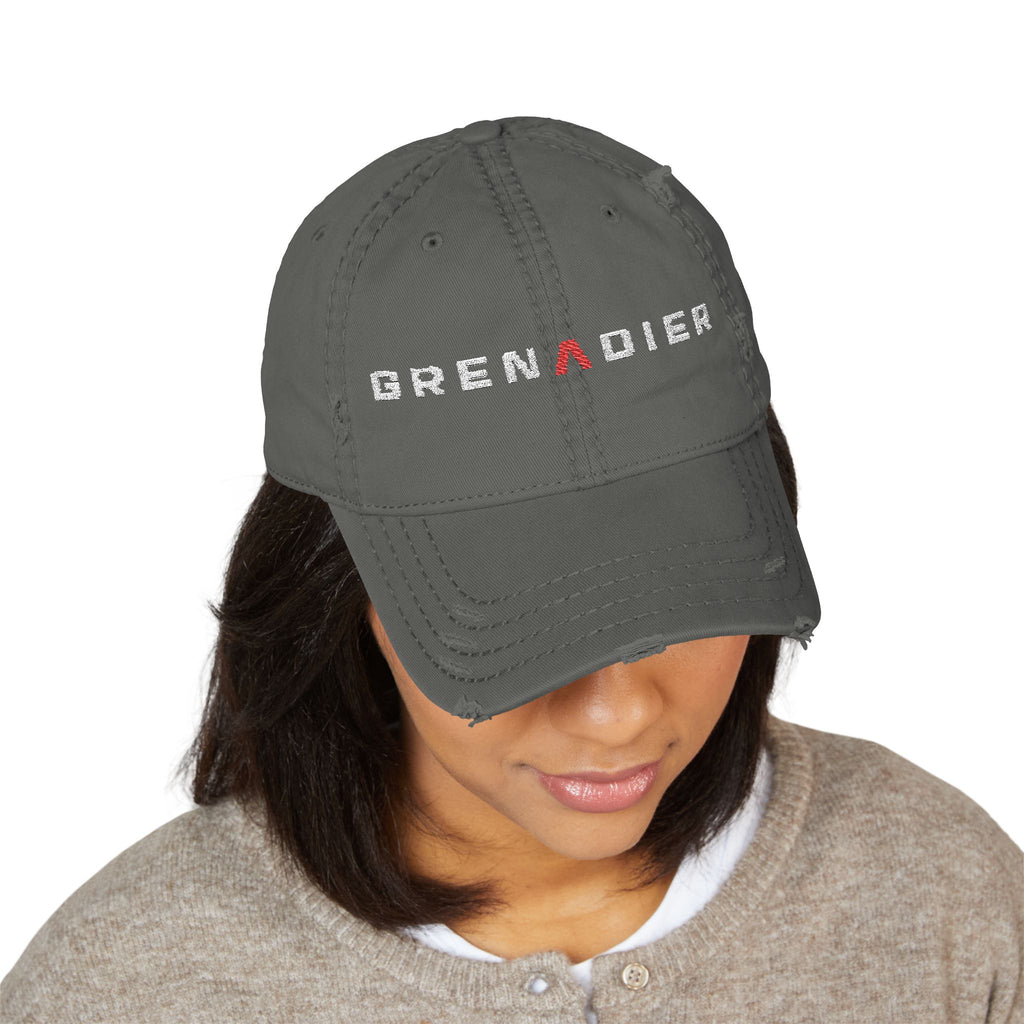 Distressed dad hat with embroidered GRENADIER wordmark and red Λ – view 4