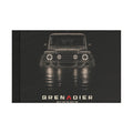 Night Wade camp flag: boxy 4x4 wading black water at night, BUILT FOR THE DEEP END lettering