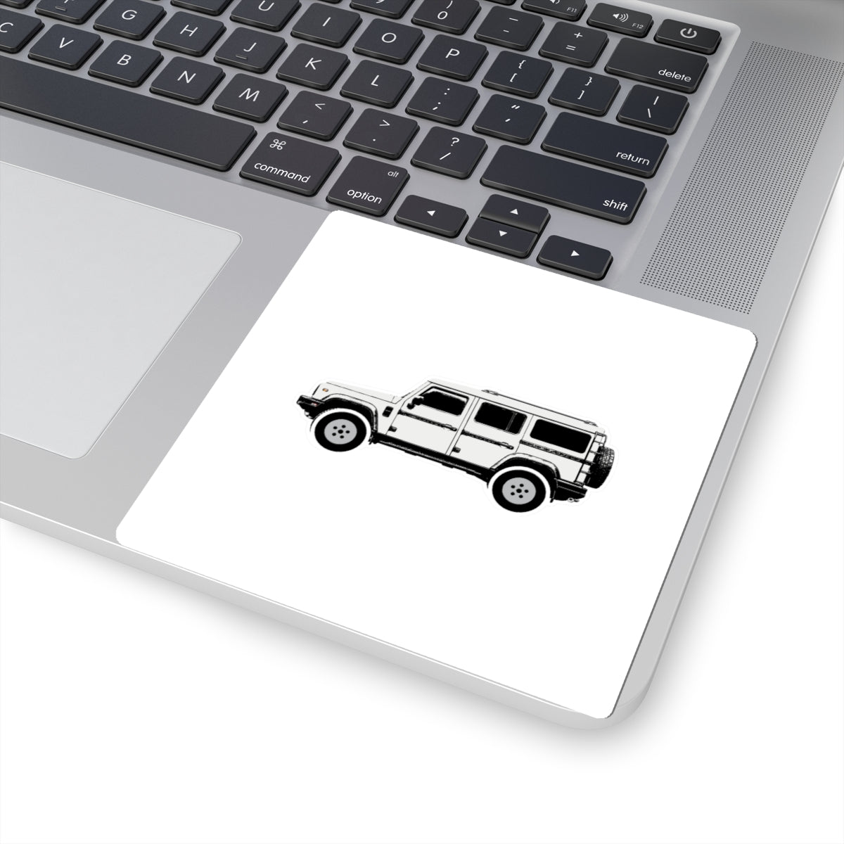 Kiss-cut sticker: Scottish White boxy 4x4 side profile on a white field – view 5