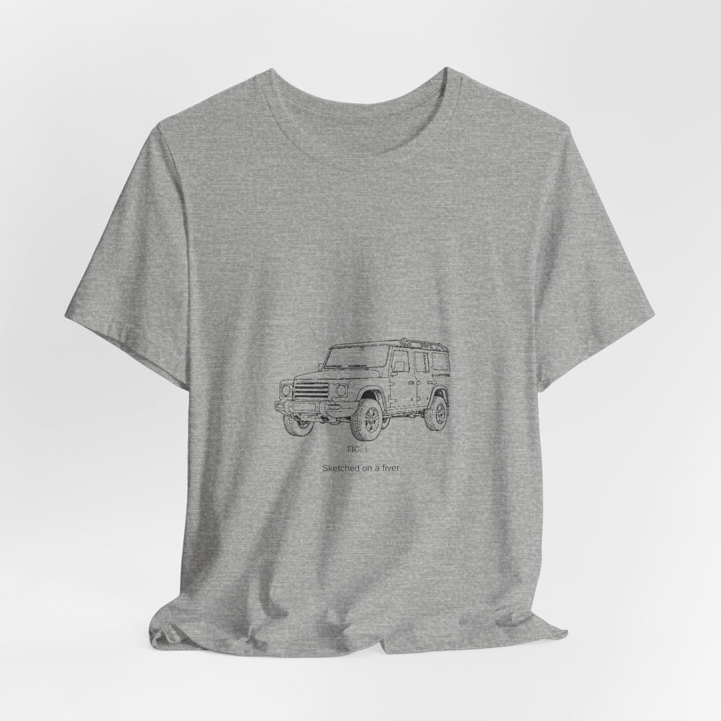 Boxy 4x4 Patent FIG. 1 Tee — Sketched on a fiver