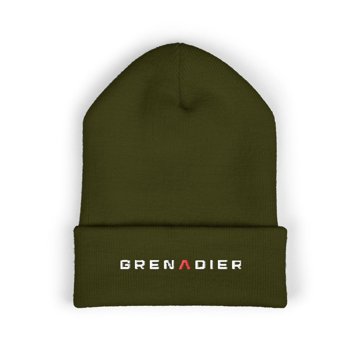 Night Wade cuffed beanie with small embroidered wordmark on the cuff, Olive