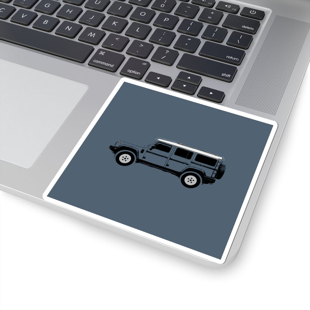 Kiss-cut sticker: Shale Blue boxy 4x4 side profile with a white roof – view 5