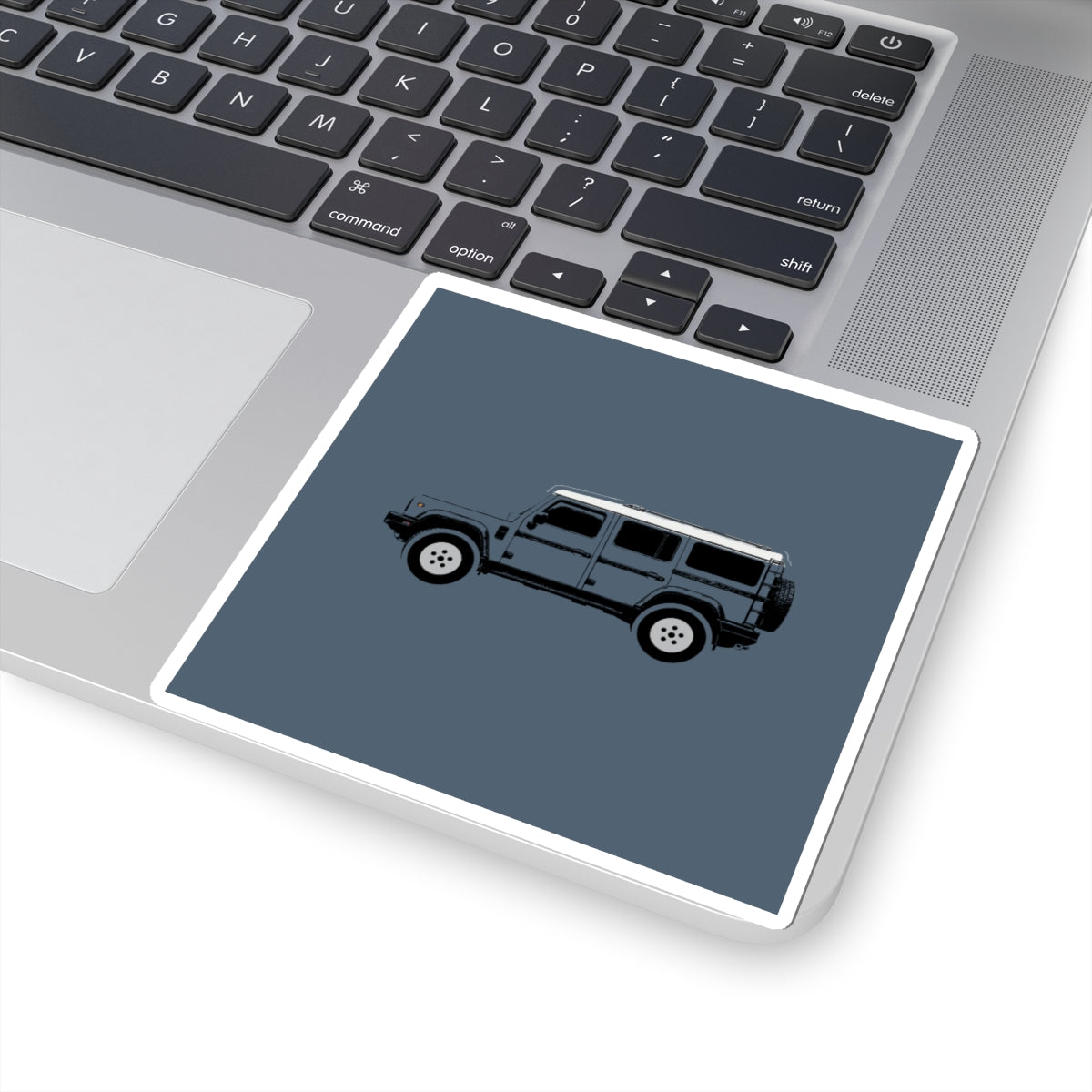 Kiss-cut sticker: Shale Blue boxy 4x4 side profile with a white roof – view 5
