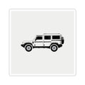 Kiss-cut sticker: Scottish White boxy 4x4 side profile on a solid colour square