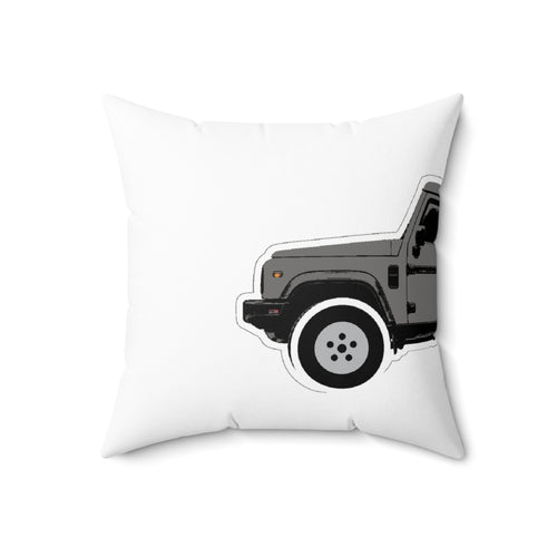 Throw Pillow with Donny Grey boxy 4x4 side-profile line art