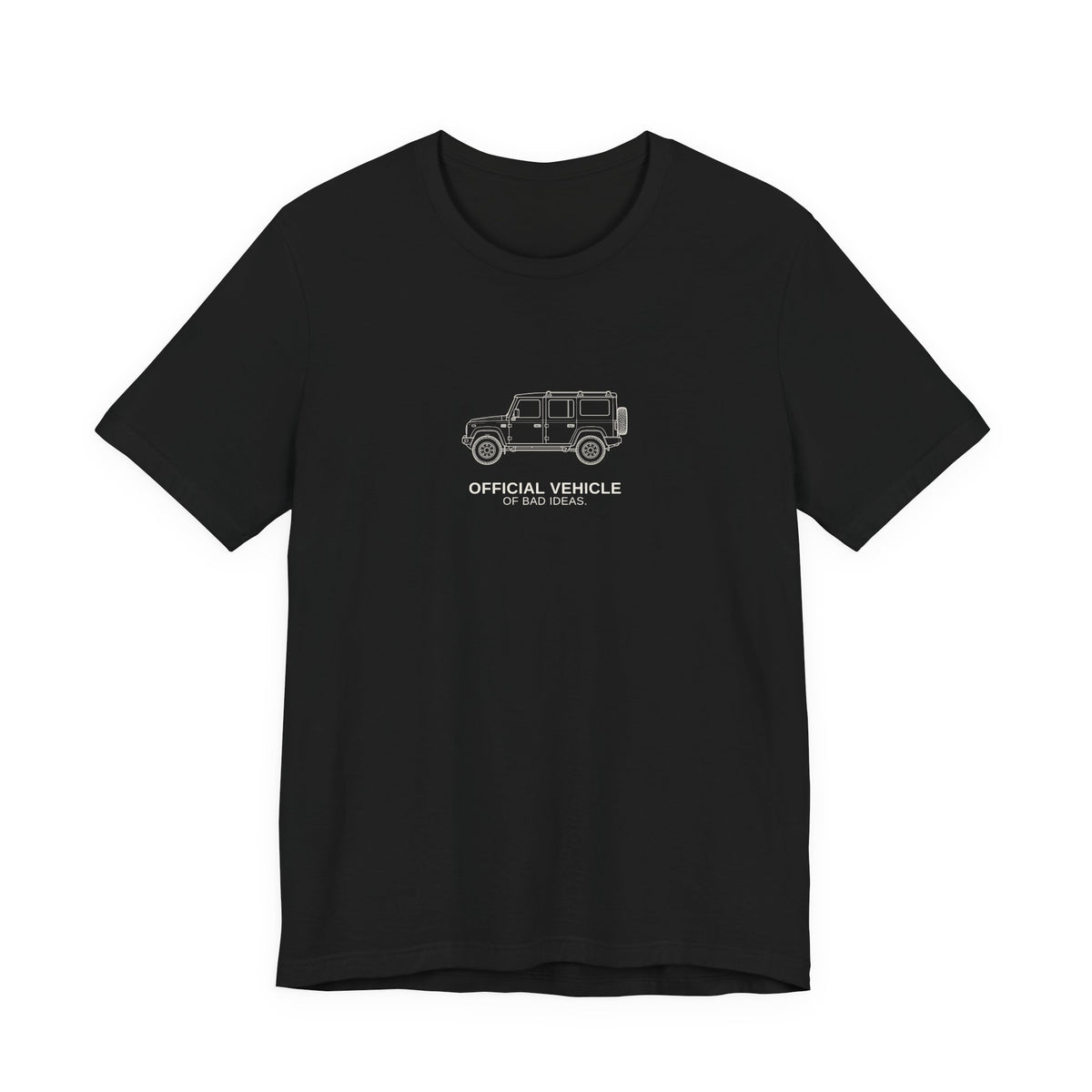 Tee with full-chest boxy 4x4 and bad-ideas joke lettering, Black