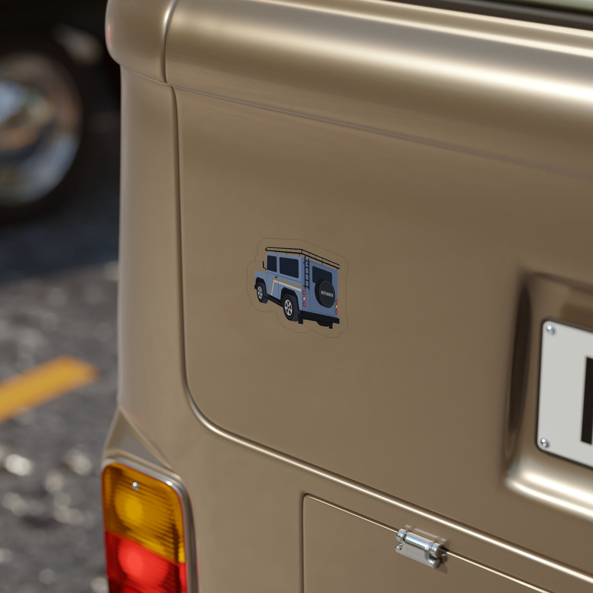 Die-cut sticker: slate-blue boxy 90 4x4, rear three-quarter view, white border – view 6