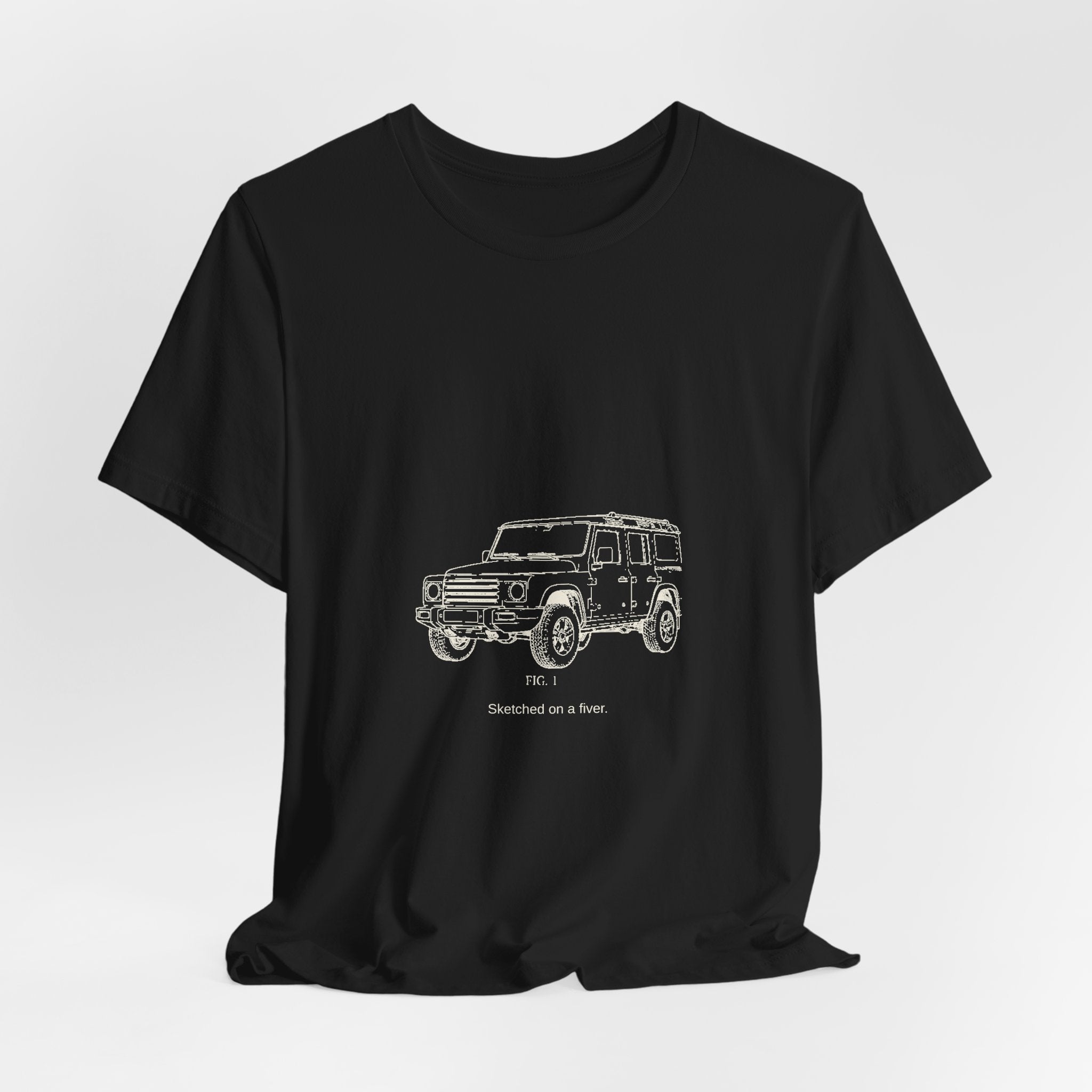 Boxy 4x4 Patent FIG. 1 Tee — Sketched on a fiver