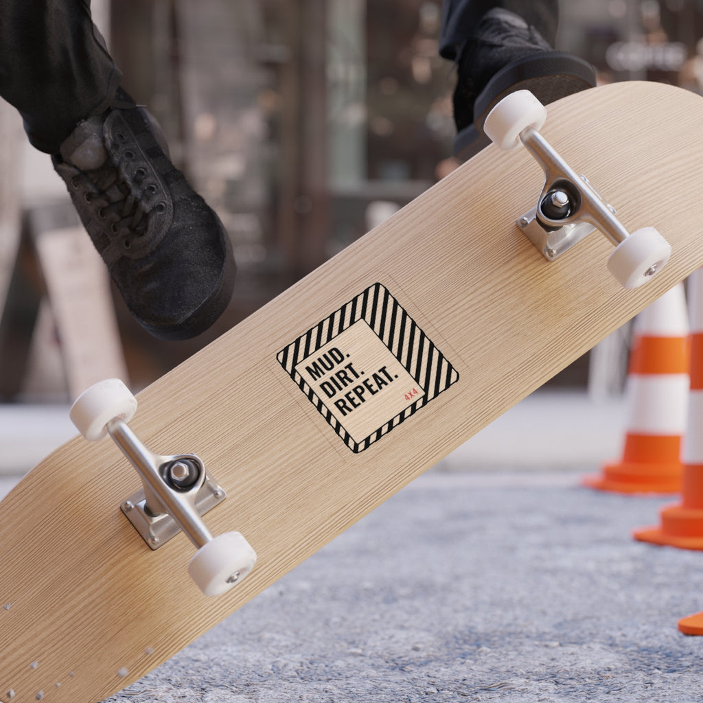 Mud. Dirt. Repeat. die-cut sticker with black hazard stripe frame – view 3