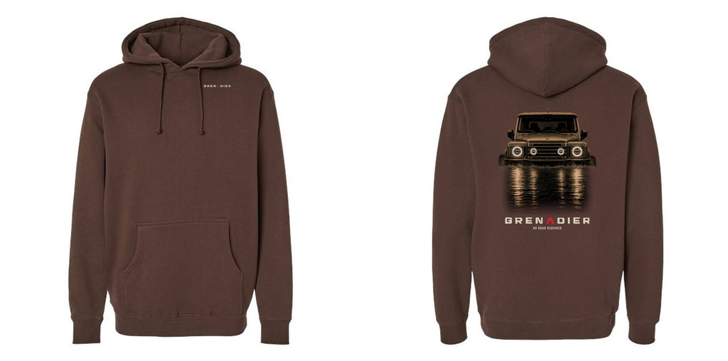 Night Wade heavyweight hoodie back print: boxy 4x4 wading water at night – view 5