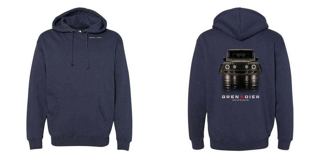 Night Wade heavyweight hoodie back print: boxy 4x4 wading water at night – view 9