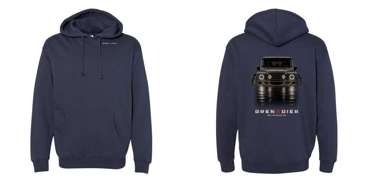 Night Wade heavyweight hoodie back print: boxy 4x4 wading water at night – view 9